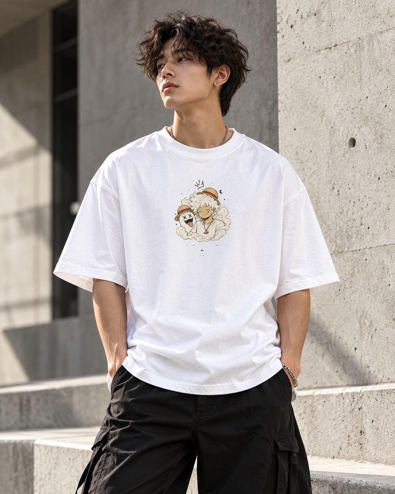 Anime Pirate King Oversized Tee — Streetwear Graphic T-Shirt